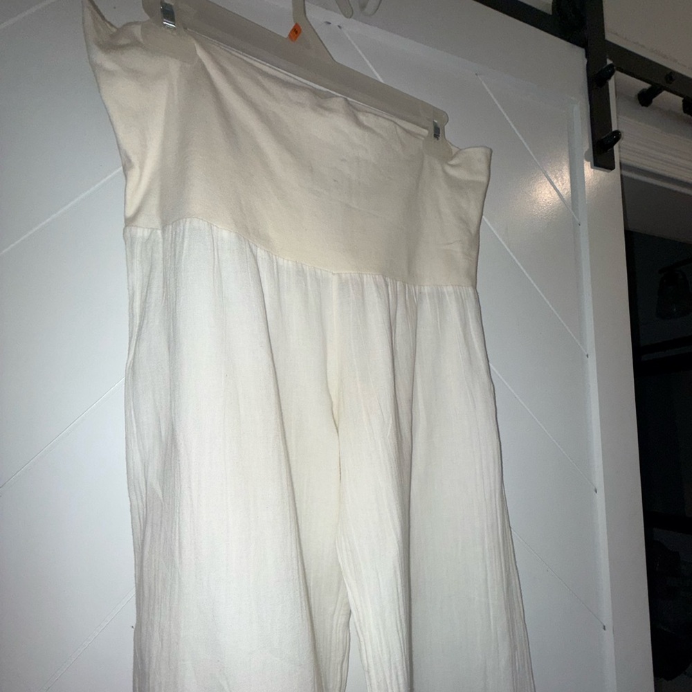 Elan Beach linen cotton gauze flowy fold over jersey modal Pants medium cream - Picture 8 of 12